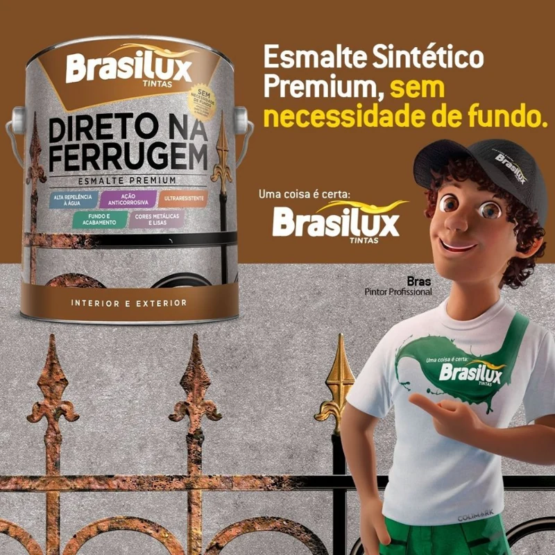 Brasilux Direto na Ferrugem: esmalte sintético premium sem necessidade de fundo