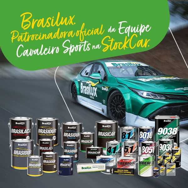 Brasilux, patrocinadora oficial da Equipe Cavaleiro Sports na StockCar, com a linha automotiva de tintas e vernizes