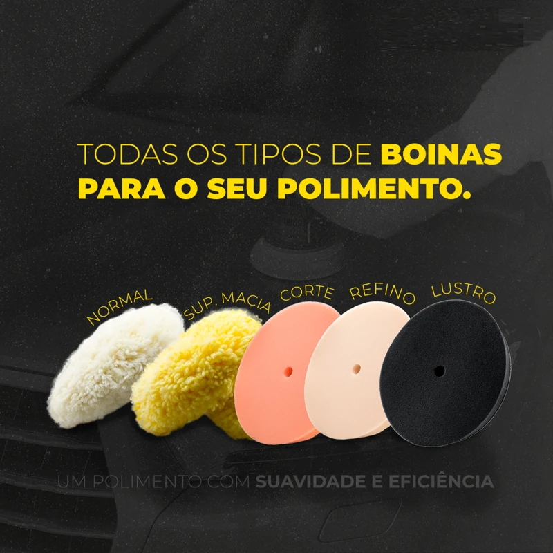 Boinas de polimento: normal, super macia, corte, refino e lustro