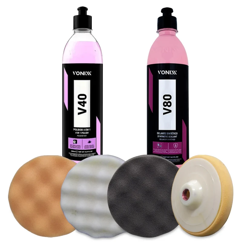 Kit Vonixx com polidor V40 4 em 1, selante sintético V80 e boinas de espuma