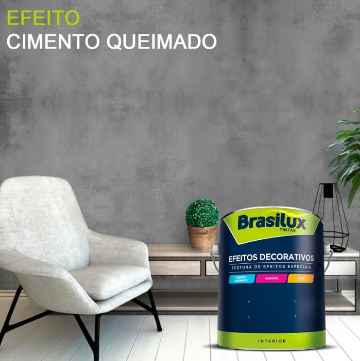 Parede com efeito cimento queimado e lata Brasilux Efeitos Decorativos